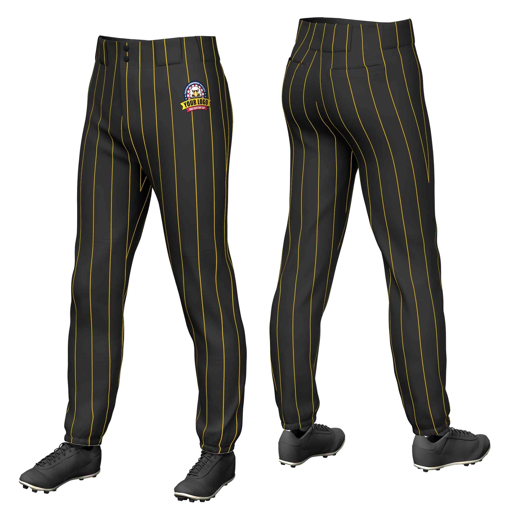 Custom Black Gold Pinstripe Fit Stretch Practice Pull-up Baseball Pants