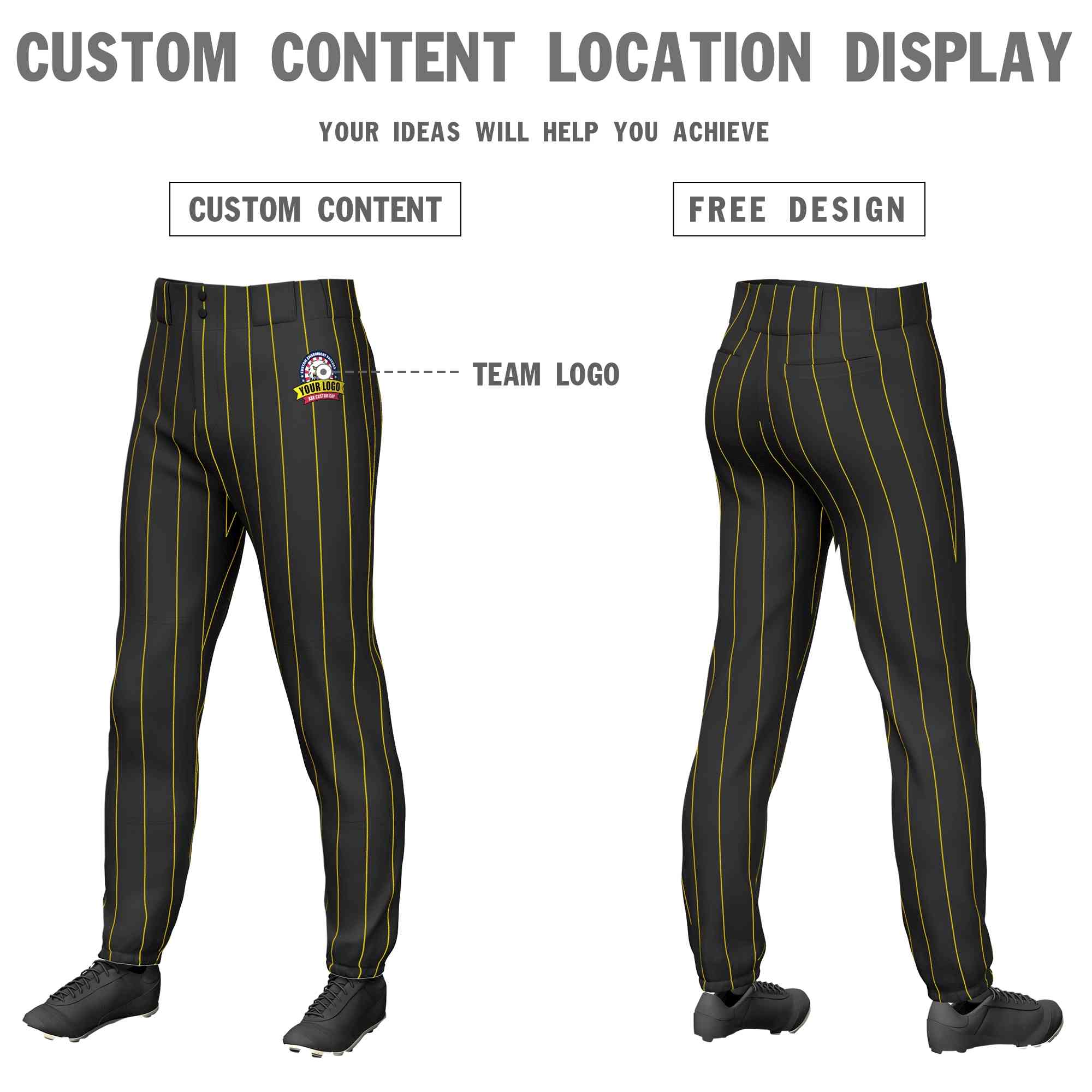 Custom Black Gold Pinstripe Fit Stretch Practice Pull-up Baseball Pants