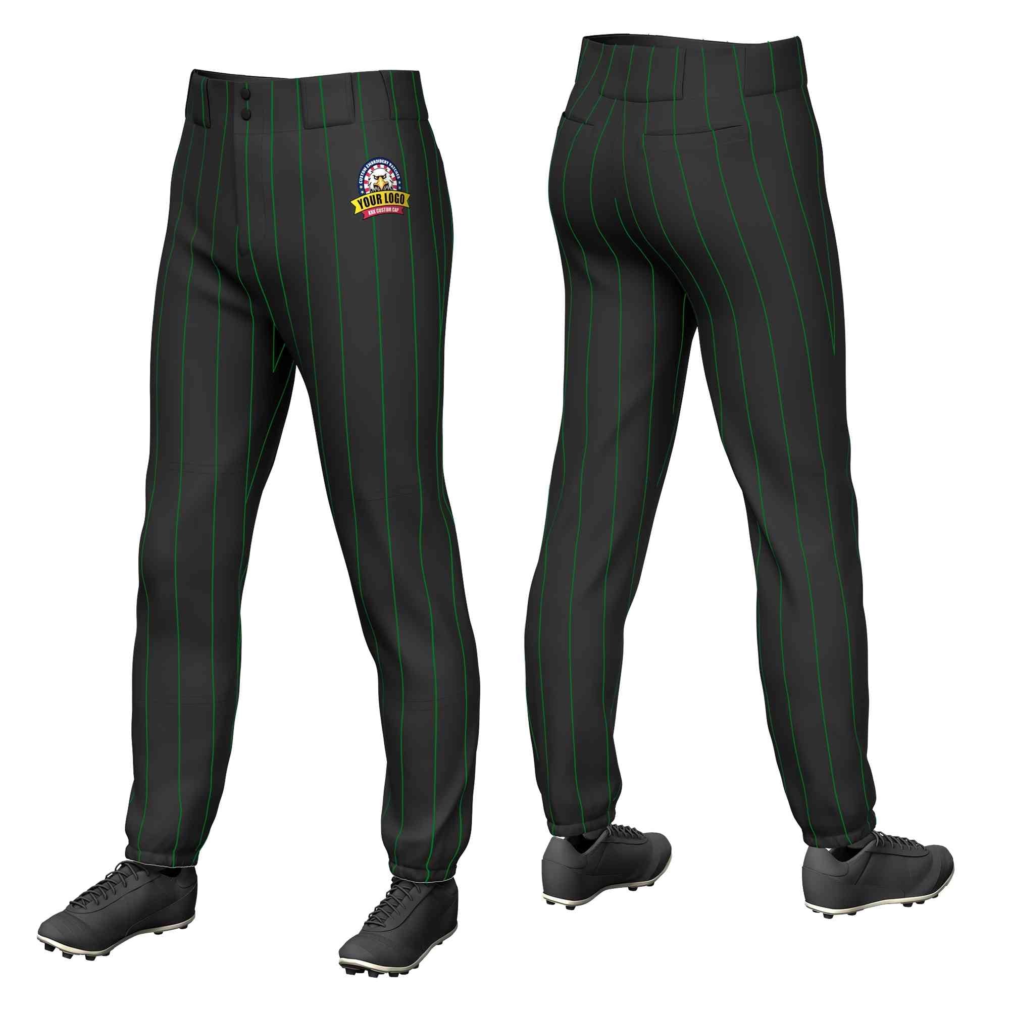 Pantalon de baseball pull-up extensible personnalisé noir Kelly vert à fines rayures