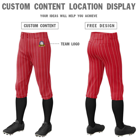 Custom Red White Pinstripe Fit Stretch Practice Knickers Baseball Pants