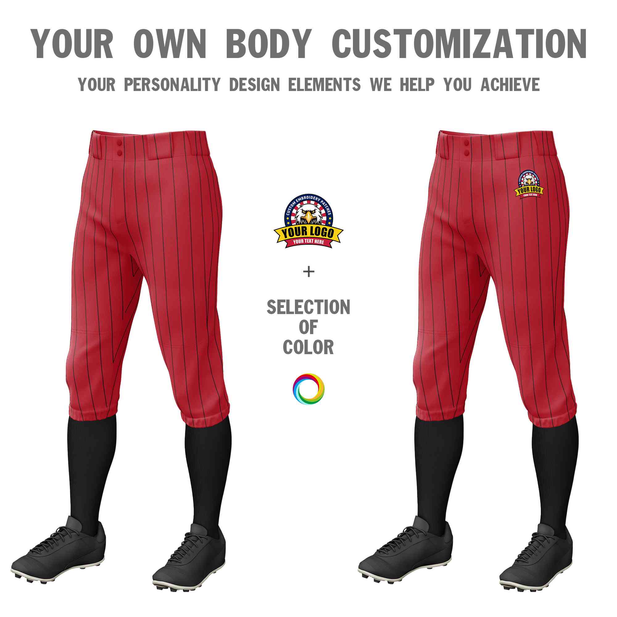 Custom Red Black Pinstripe Fit Stretch Practice Knickers Baseball Pants