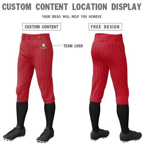 Custom Red Black Pinstripe Fit Stretch Practice Knickers Baseball Pants