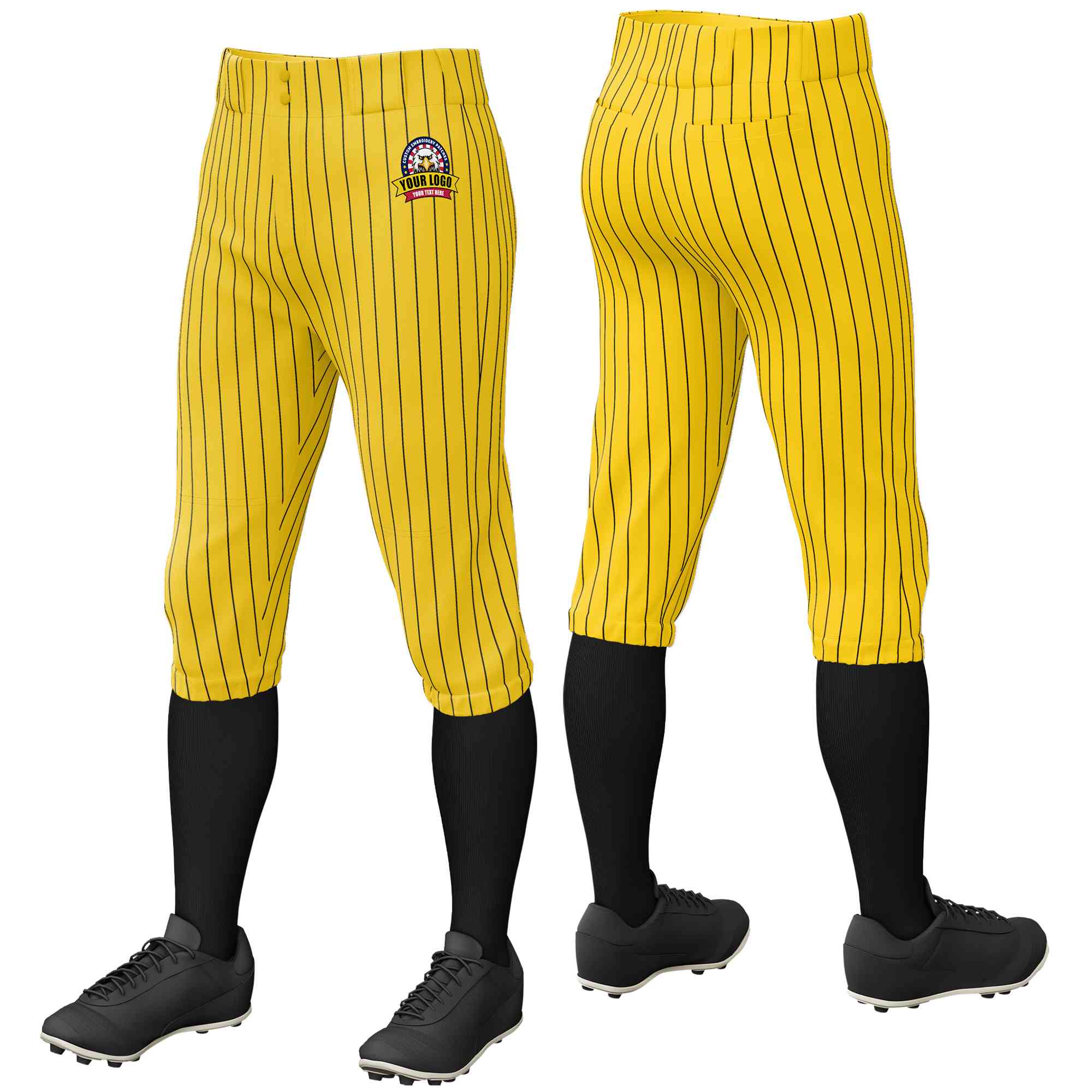 Pantalon de baseball personnalisé à fines rayures noires et dorées, culotte d'entraînement extensible