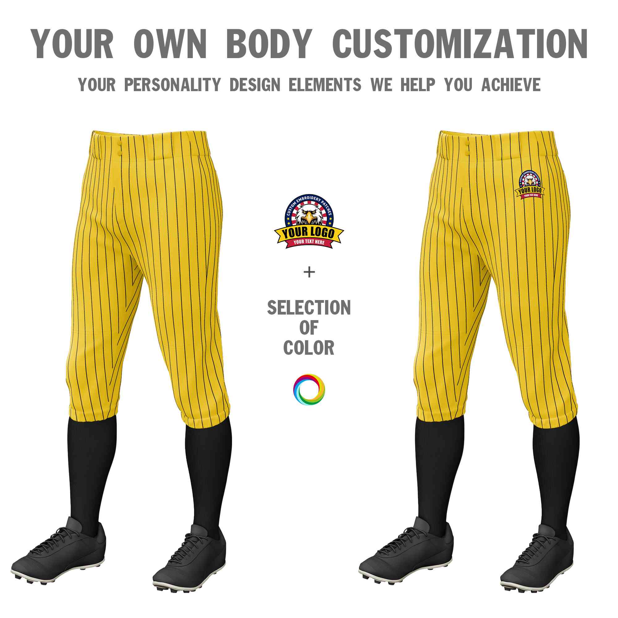 Pantalon de baseball personnalisé à fines rayures noires et dorées, culotte d'entraînement extensible