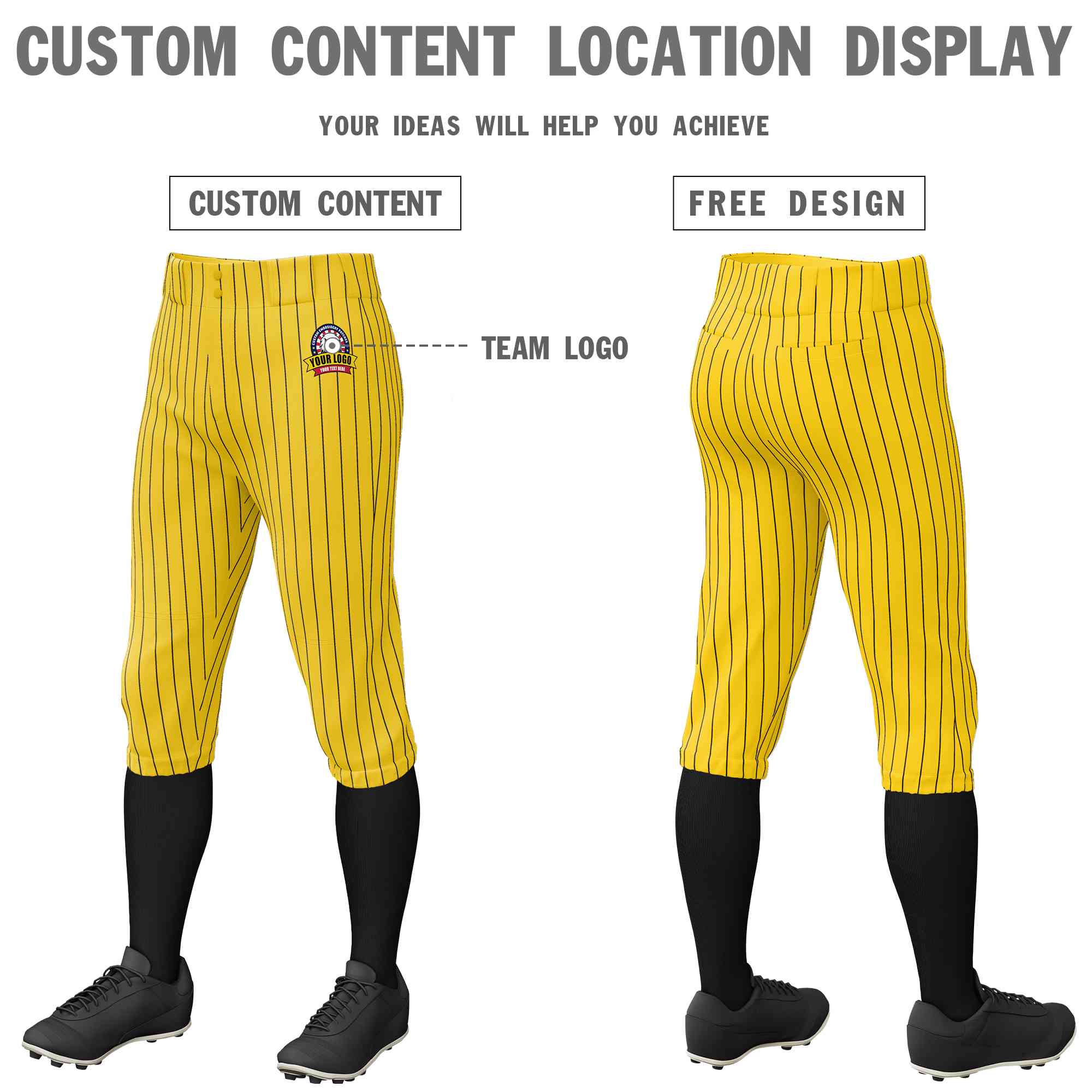 Pantalon de baseball personnalisé à fines rayures noires et dorées, culotte d'entraînement extensible