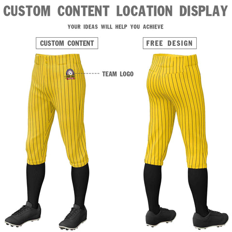 Custom Gold Black Pinstripe Fit Stretch Practice Knickers Baseball Pants