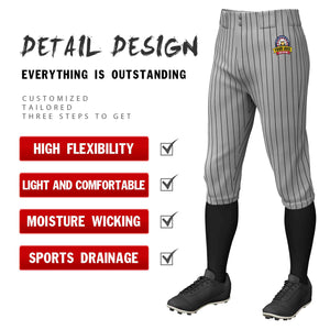 Custom Gray Black Pinstripe Fit Stretch Practice Knickers Baseball Pants