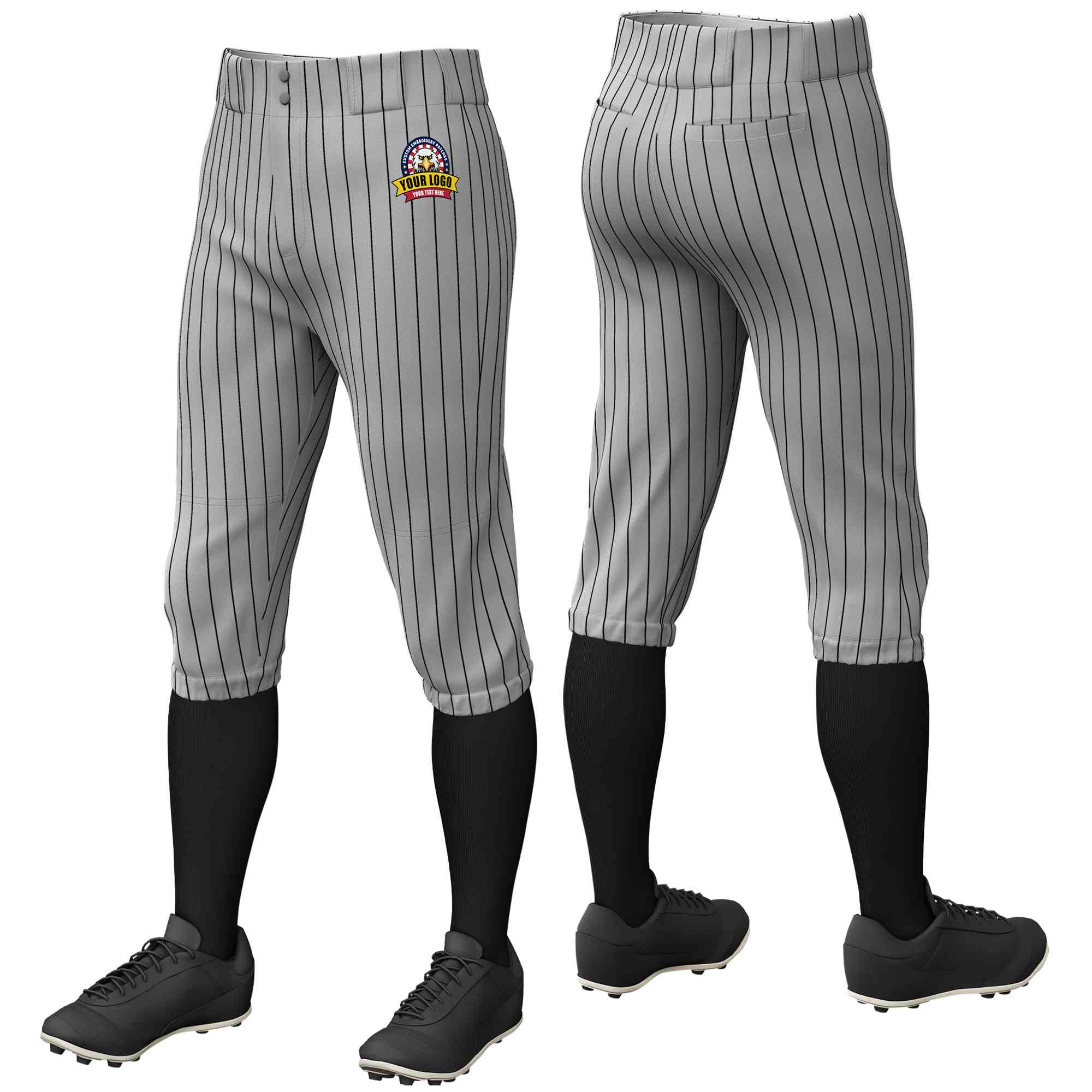 Pantalon de baseball personnalisé gris noir à fines rayures, culotte d'entraînement extensible