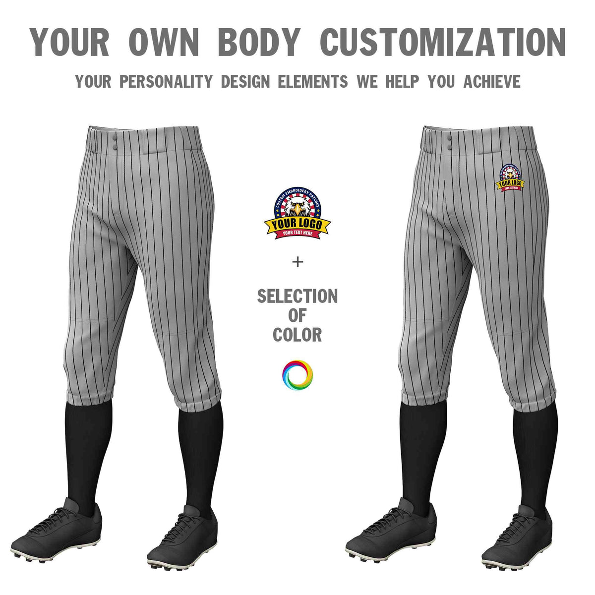 Custom Gray Black Pinstripe Fit Stretch Practice Knickers Baseball Pan