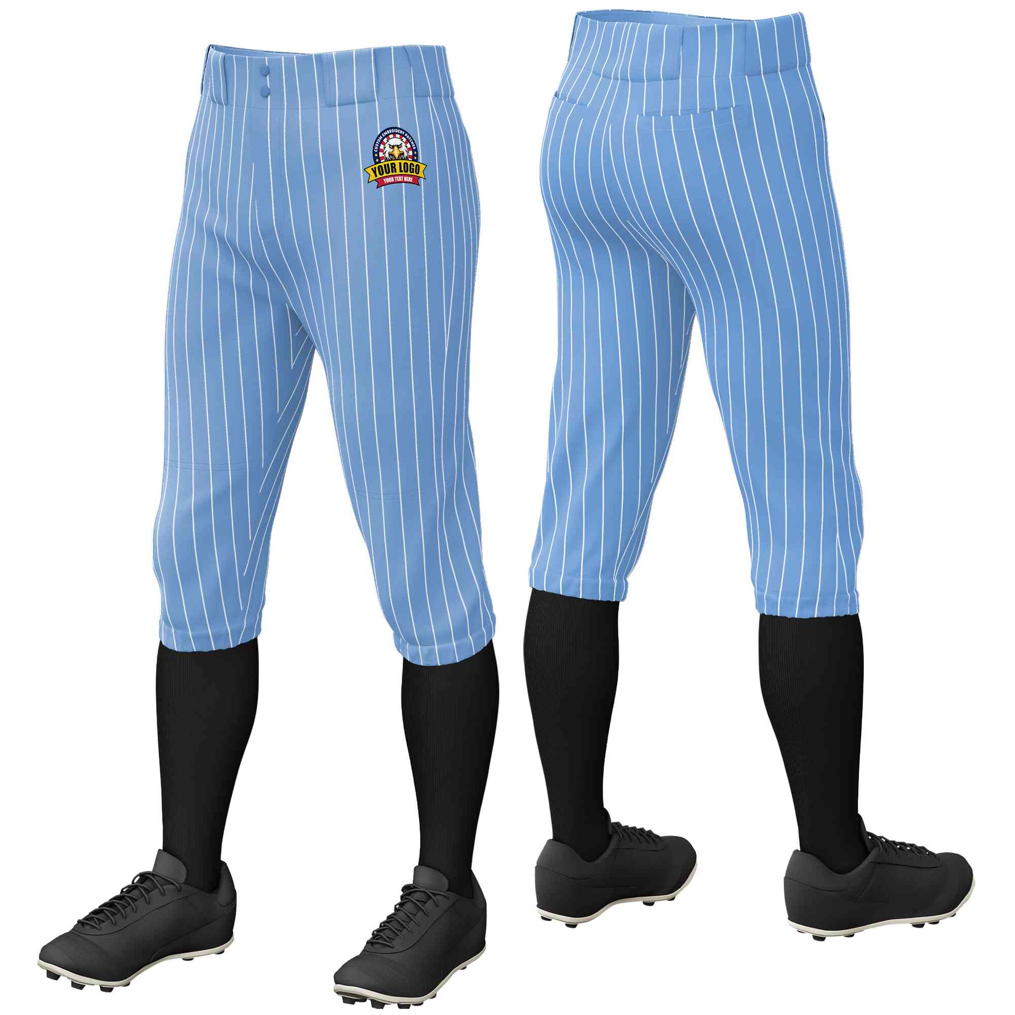 Custom Light Blue White Pinstripe Fit Stretch Practice Knickers Baseball Pants