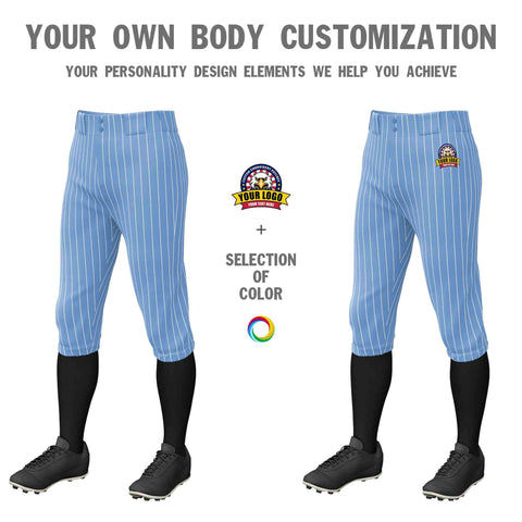 Custom Light Blue White Pinstripe Fit Stretch Practice Knickers Baseball Pants