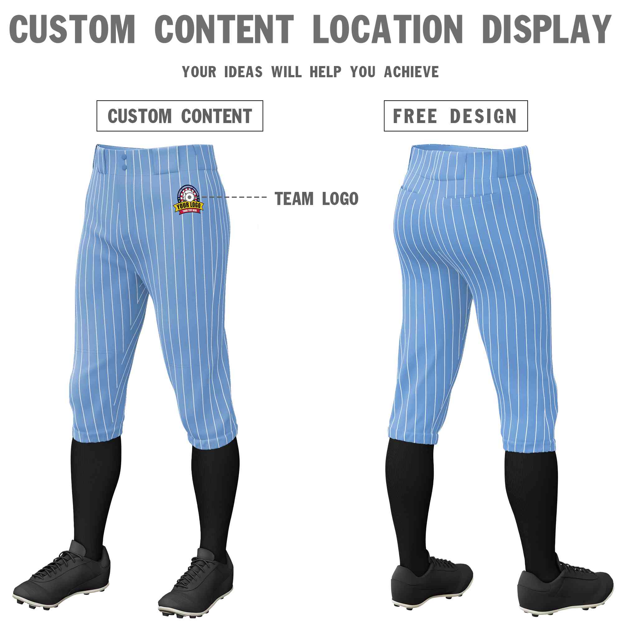 Custom Light Blue White Pinstripe Fit Stretch Practice Knickers Baseball Pants