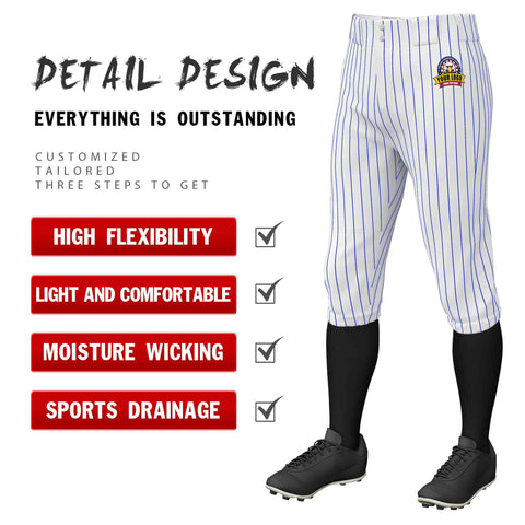 Custom White Royal Pinstripe Fit Stretch Practice Knickers Baseball Pants