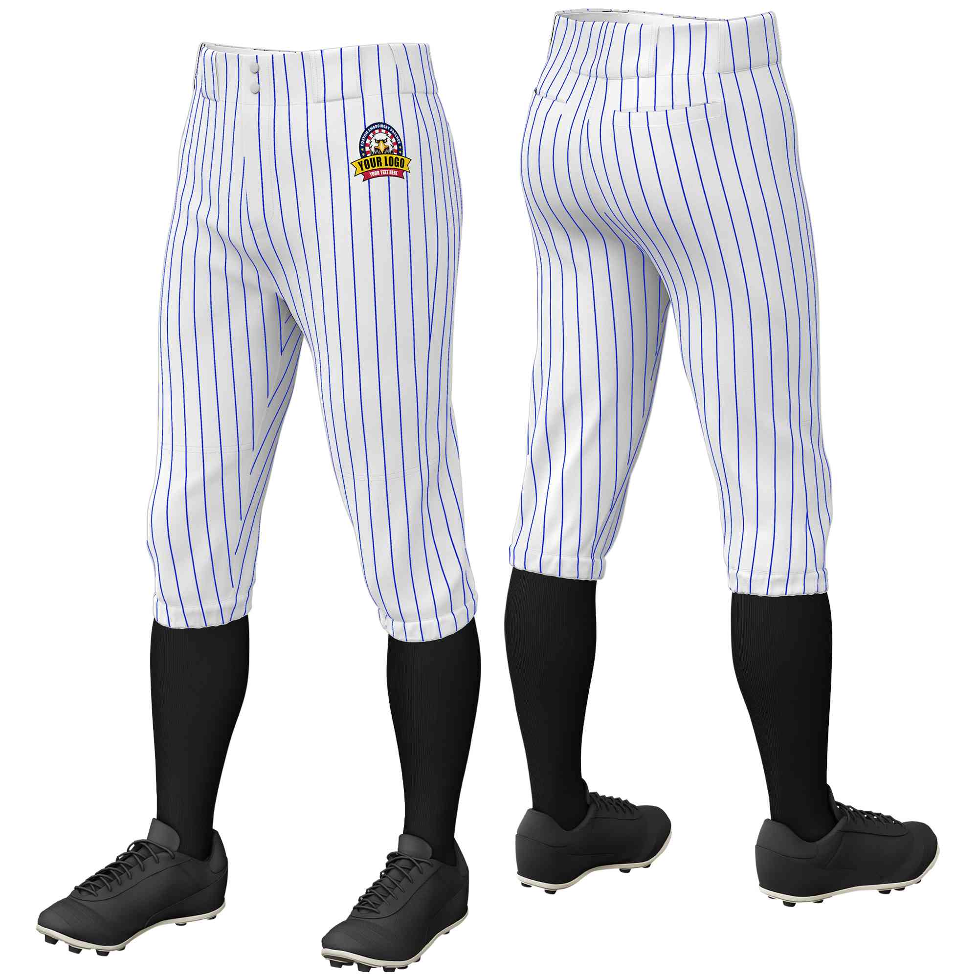 Custom White Royal Pinstripe Fit Stretch Practice Knickers Baseball Pants