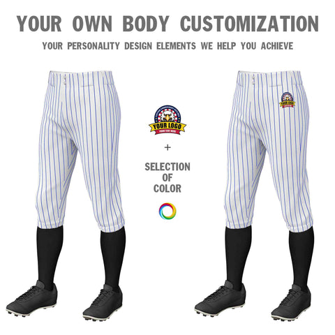 Custom White Royal Pinstripe Fit Stretch Practice Knickers Baseball Pants