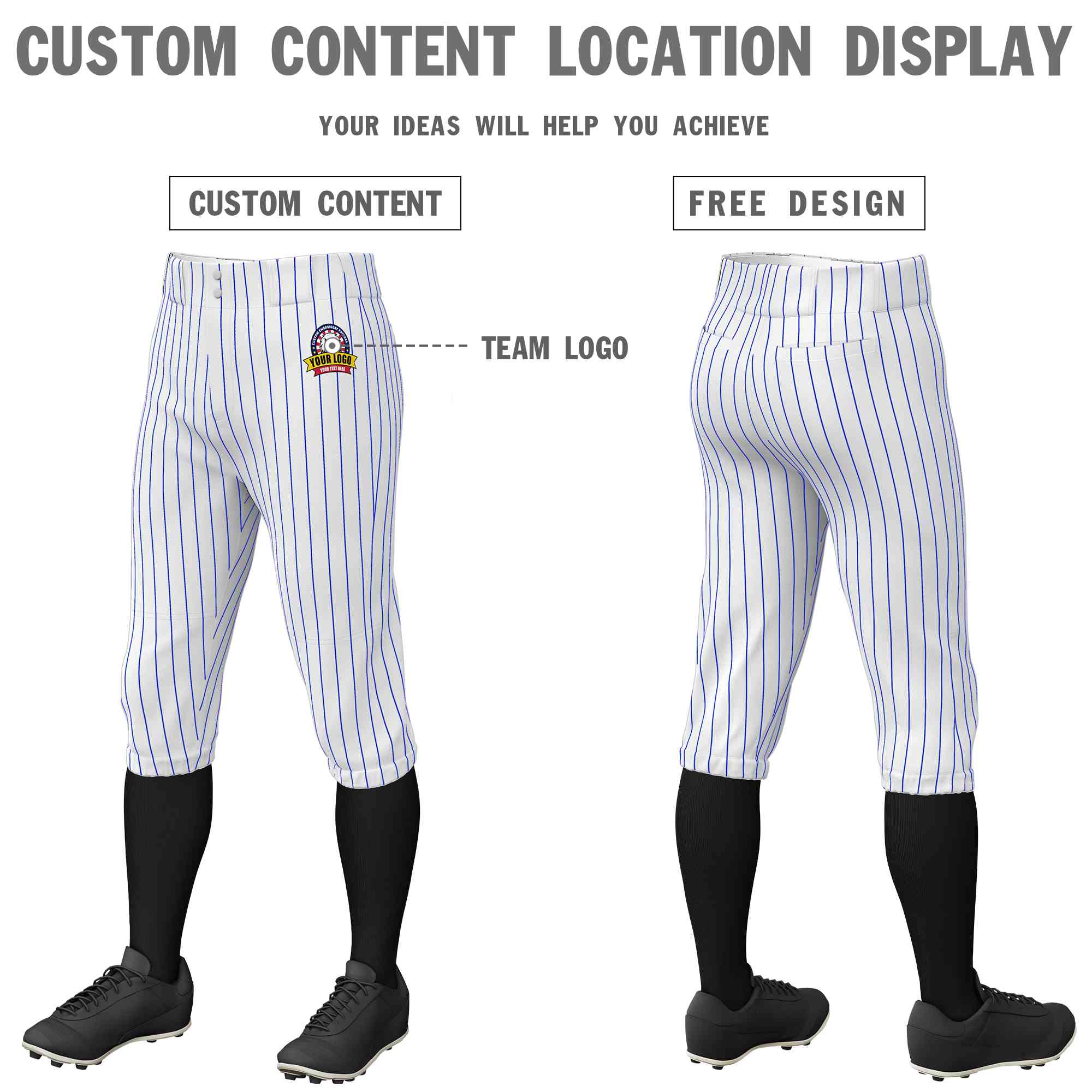 Custom White Royal Pinstripe Fit Stretch Practice Knickers Baseball Pants