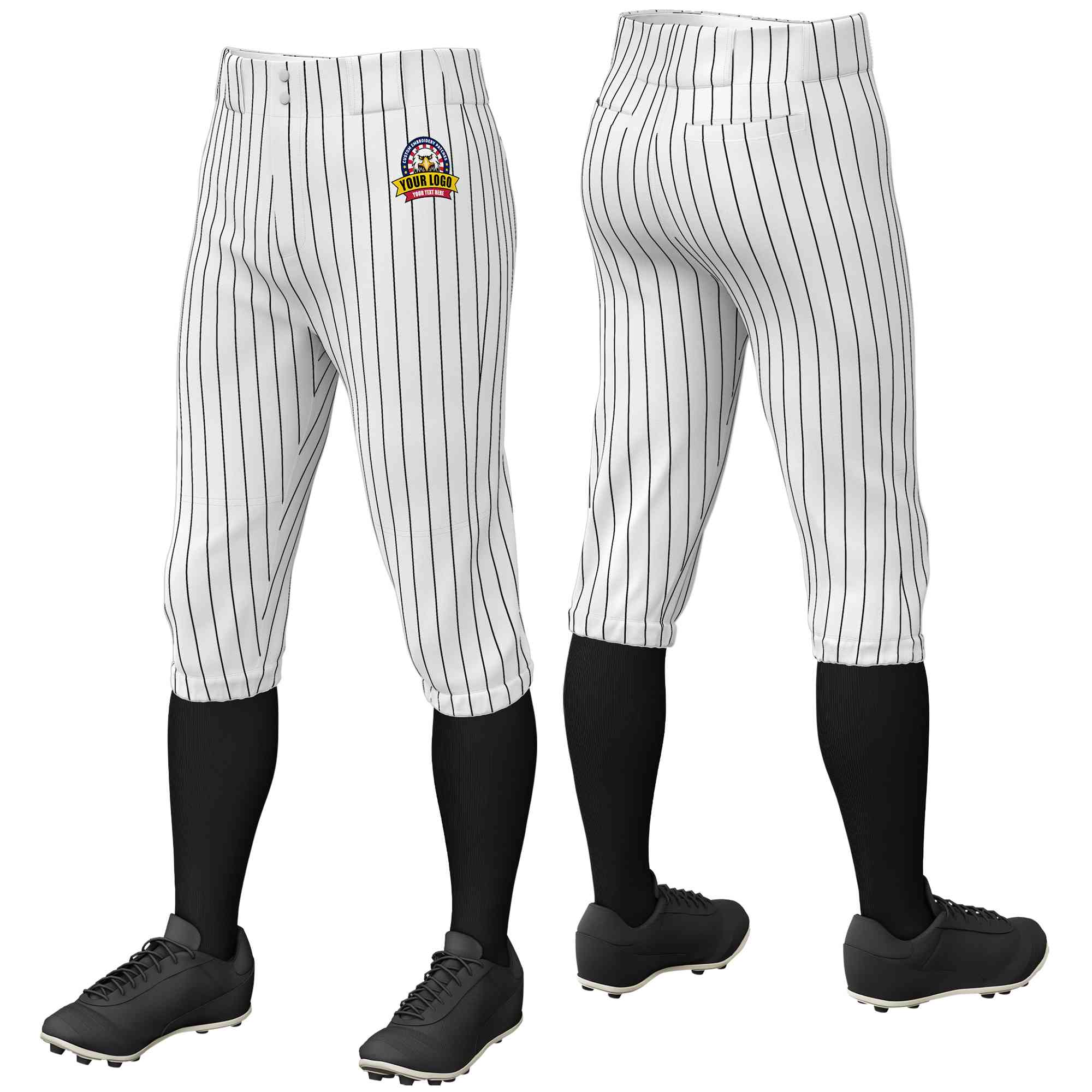 Pantalon de baseball personnalisé blanc et noir à fines rayures, culotte d'entraînement extensible