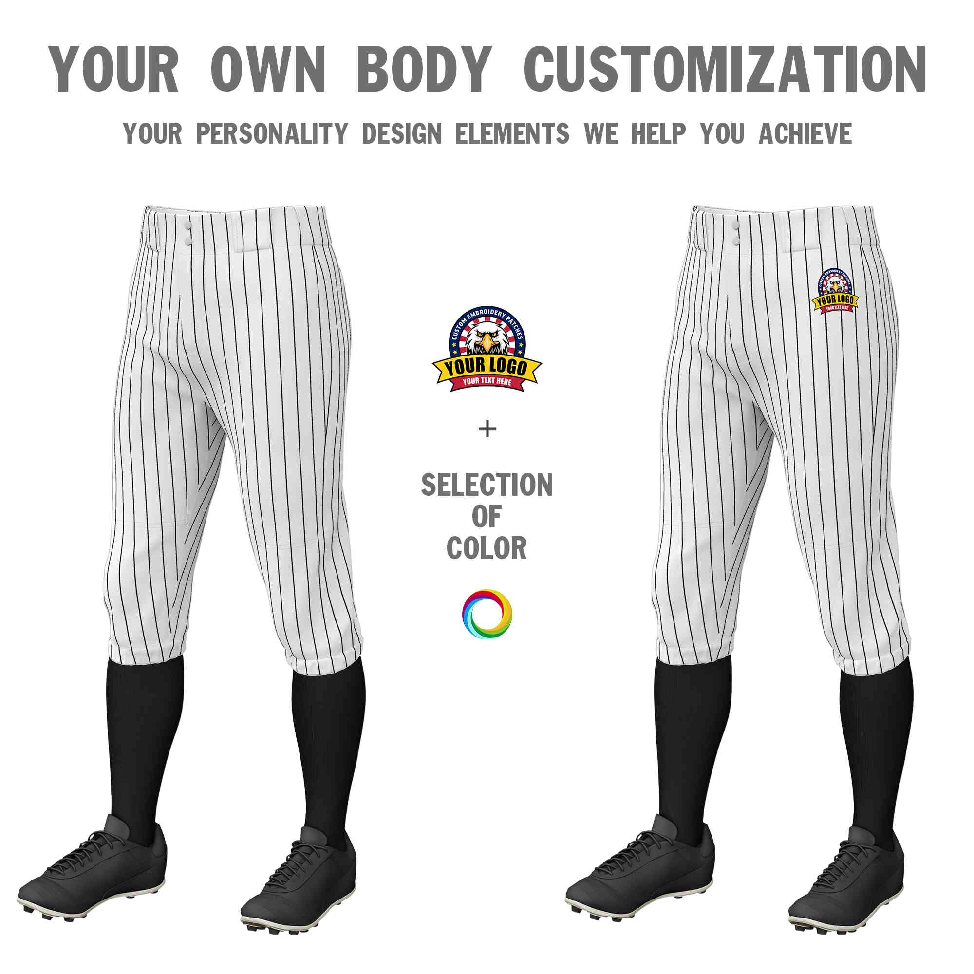 Pantalon de baseball personnalisé blanc et noir à fines rayures, culotte d'entraînement extensible