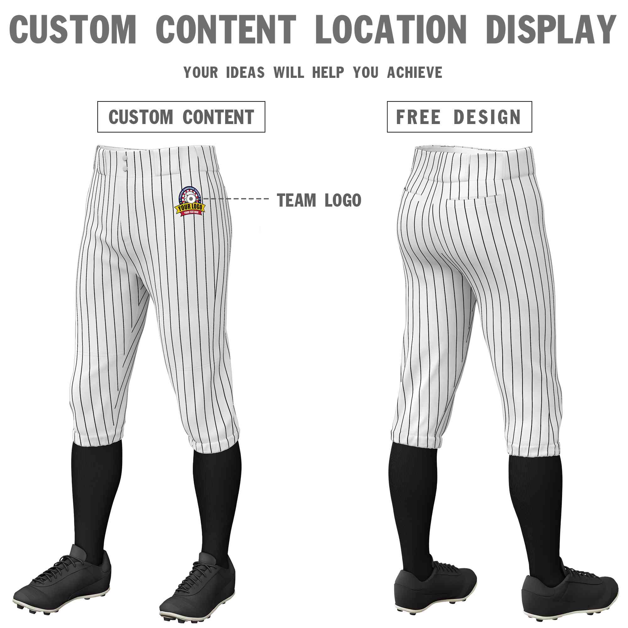 Custom White Black Pinstripe Fit Stretch Practice Knickers Baseball Pants