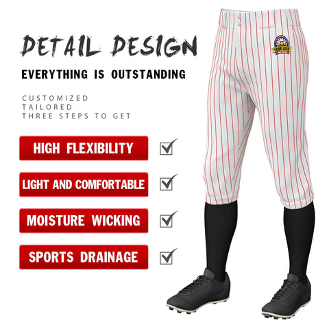 Custom White Red Pinstripe Fit Stretch Practice Knickers Baseball Pants