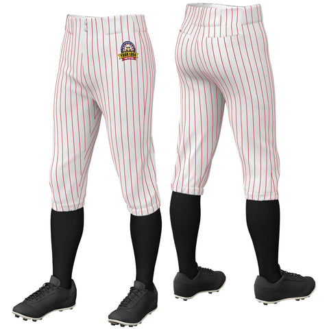 Custom White Red Pinstripe Fit Stretch Practice Knickers Baseball Pants