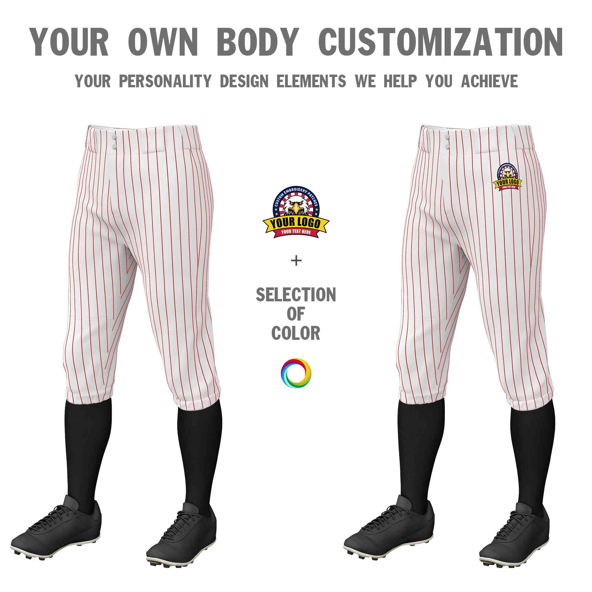 Custom White Red Pinstripe Fit Stretch Practice Knickers Baseball Pants