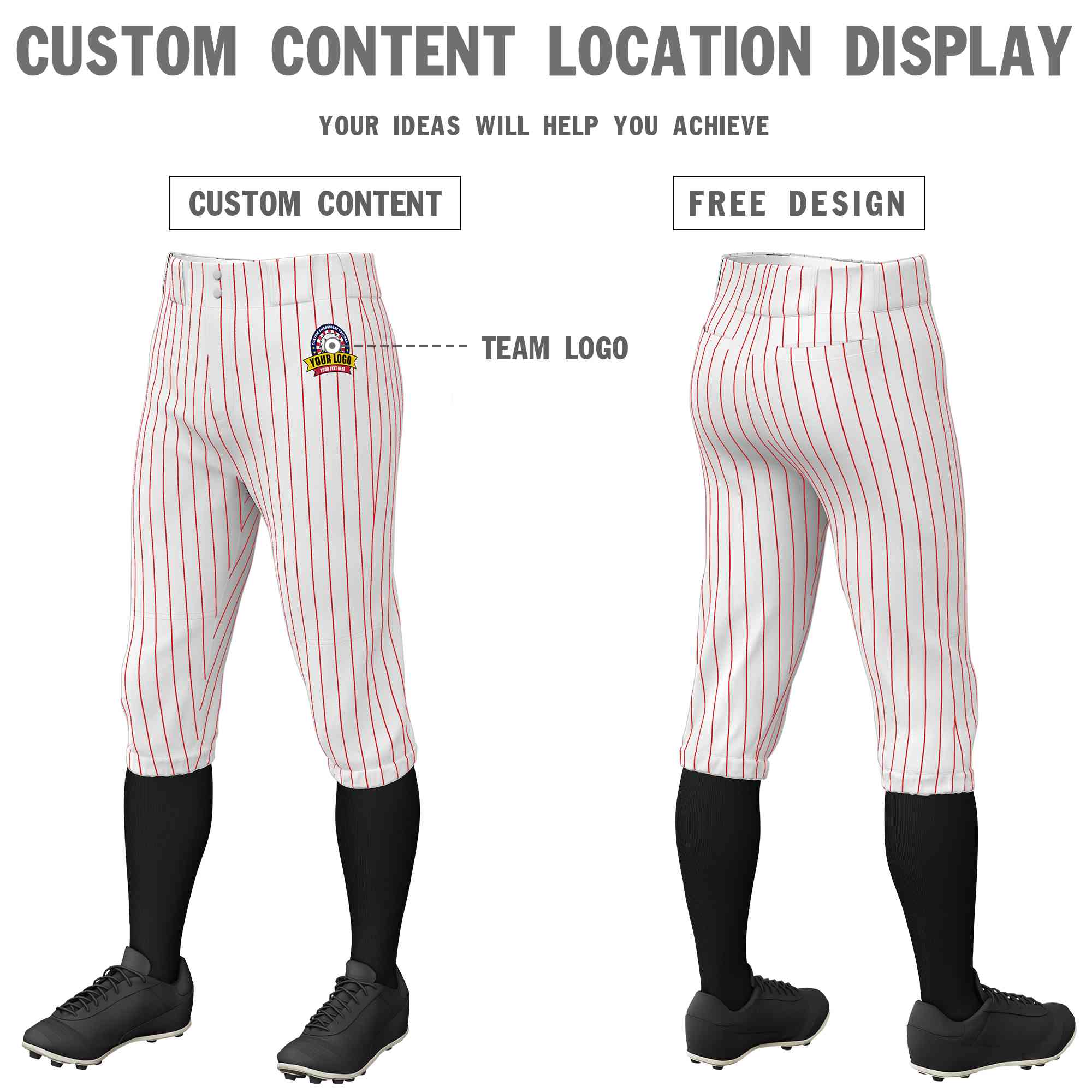 Custom White Red Pinstripe Fit Stretch Practice Knickers Baseball Pants