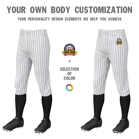 Custom White Navy Pinstripe Fit Stretch Practice Knickers Baseball Pants