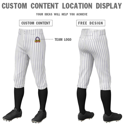 Custom White Navy Pinstripe Fit Stretch Practice Knickers Baseball Pants