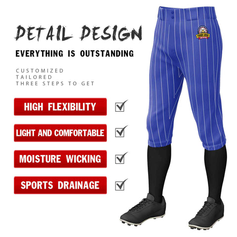 Custom Royal White Pinstripe Fit Stretch Practice Knickers Baseball Pants