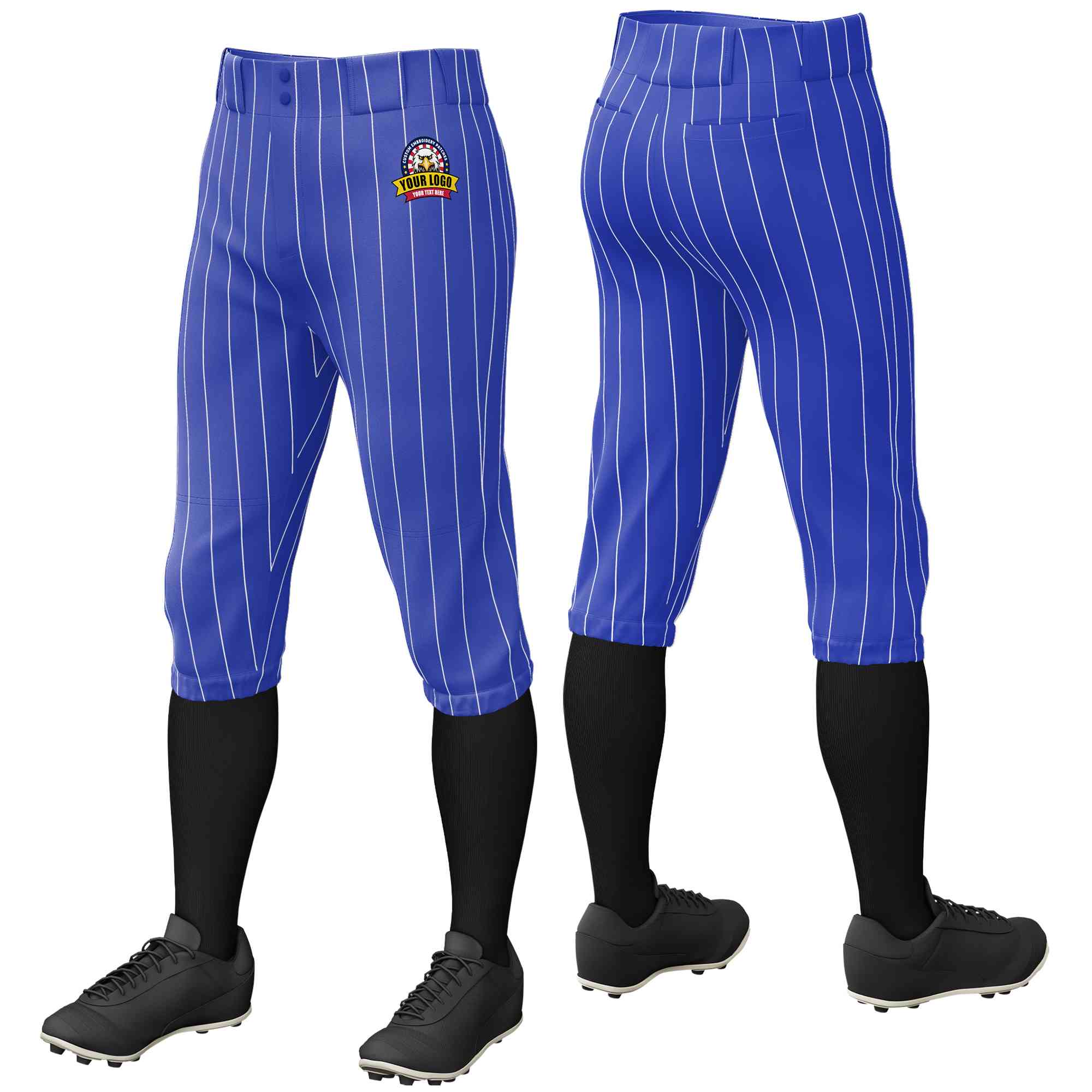 Custom Royal White Pinstripe Fit Stretch Practice Knickers Baseball Pants