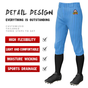 Custom Powder Blue Black Pinstripe Fit Stretch Practice Knickers Baseball Pants