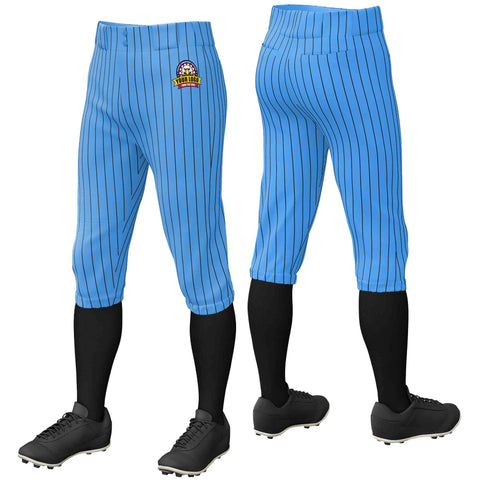 Custom Powder Blue Black Pinstripe Fit Stretch Practice Knickers Baseball Pants