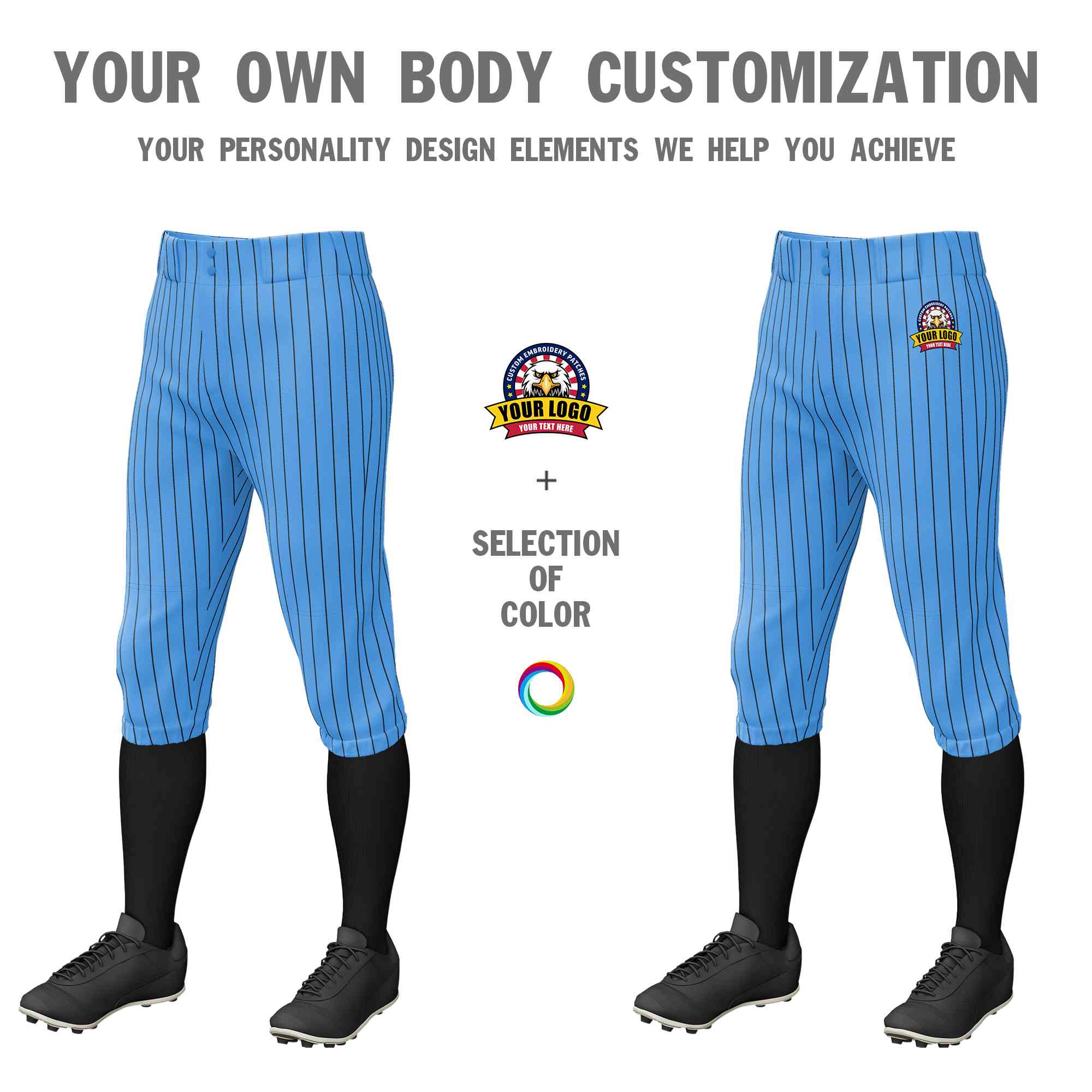 Pantalon de baseball personnalisé bleu poudre noir à fines rayures, culotte d'entraînement extensible