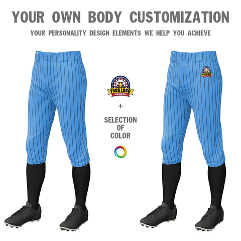Custom Powder Blue Black Pinstripe Fit Stretch Practice Knickers Baseball Pants