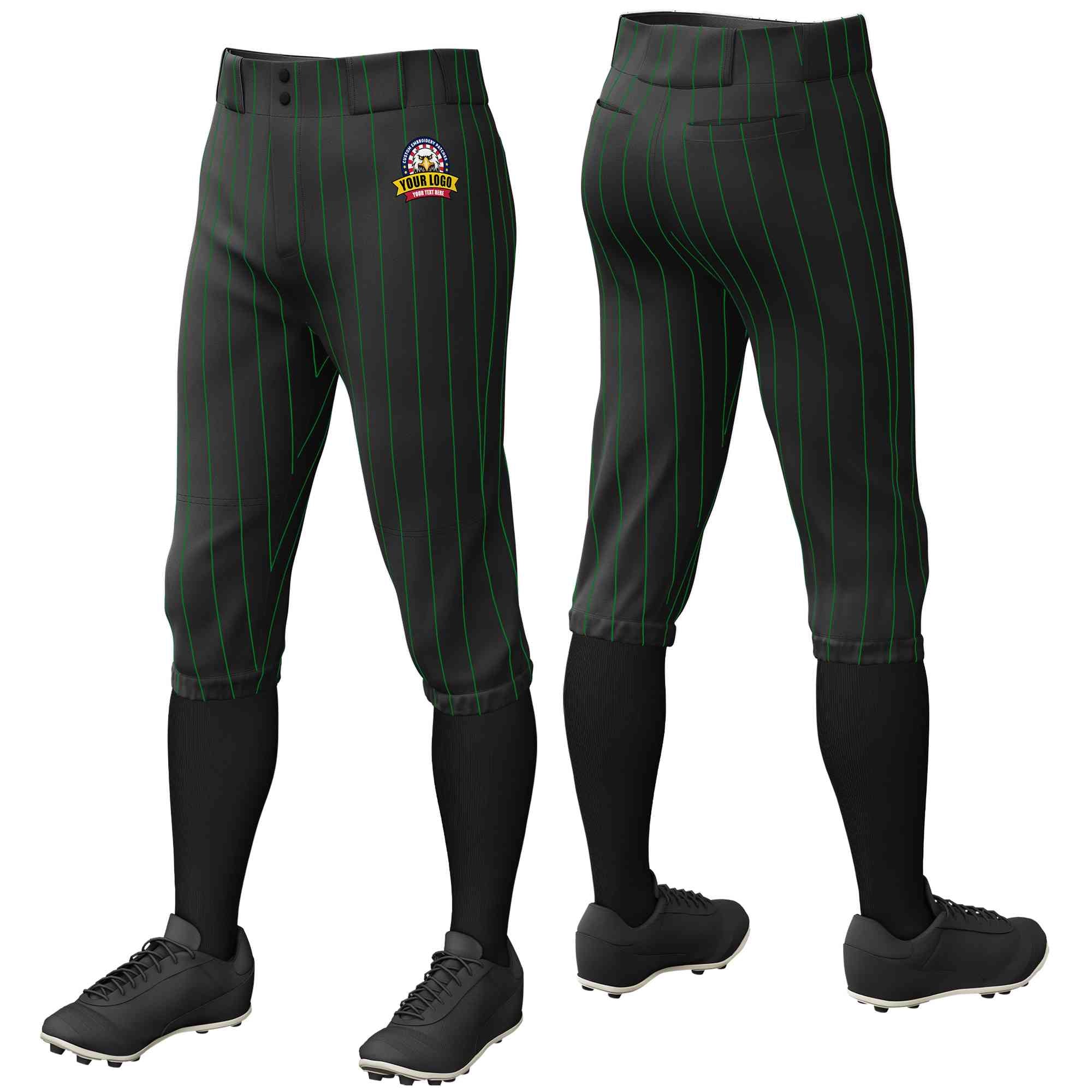 Pantalon de baseball personnalisé noir Kelly vert à fines rayures, culotte d'entraînement extensible