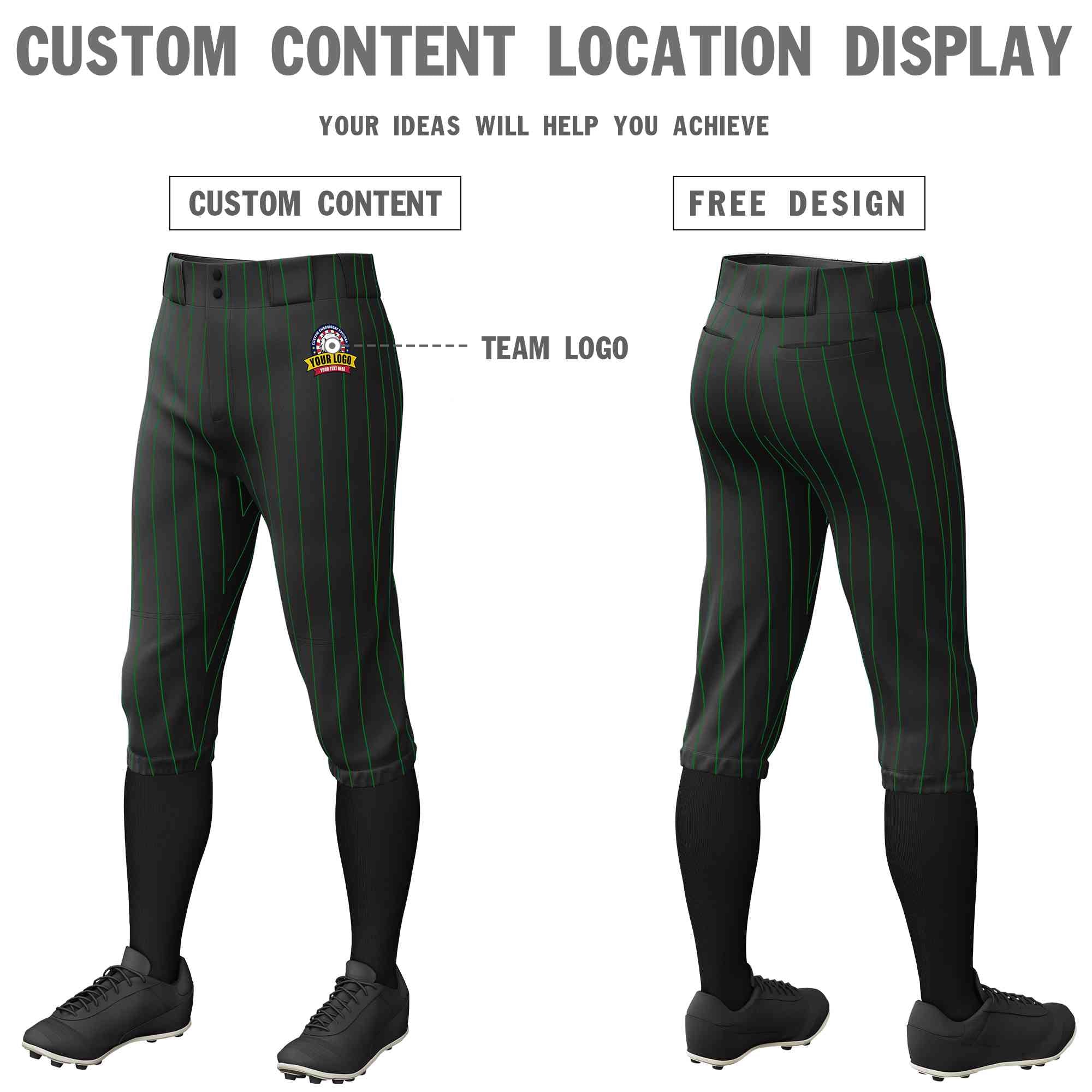 Pantalon de baseball personnalisé noir Kelly vert à fines rayures, culotte d'entraînement extensible