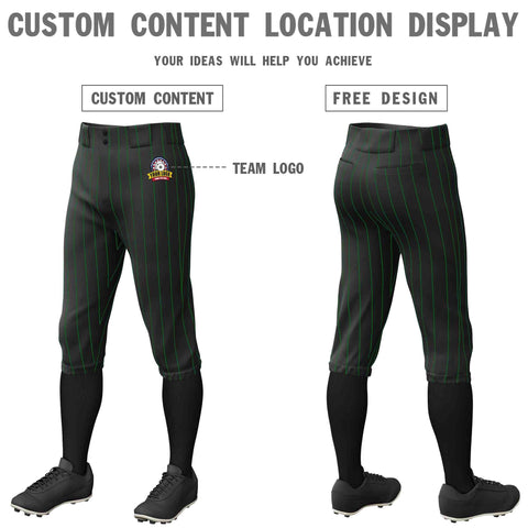 Custom Black Kelly Green Pinstripe Fit Stretch Practice Knickers Baseball Pants