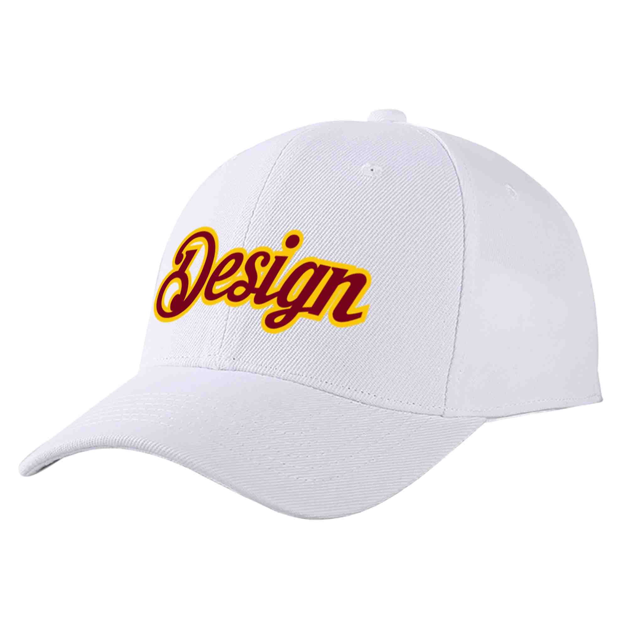 Casquette de baseball personnalisée blanche cramoisi-jaune courbée Eaves Sport Design