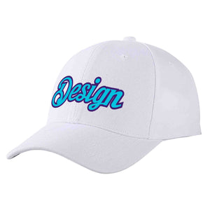 Custom White Light Blue-Purple Curved Eaves Sport Design Baseball Cap