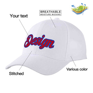 Custom White Red-Royal Curved Eaves Sport Design Baseball Cap