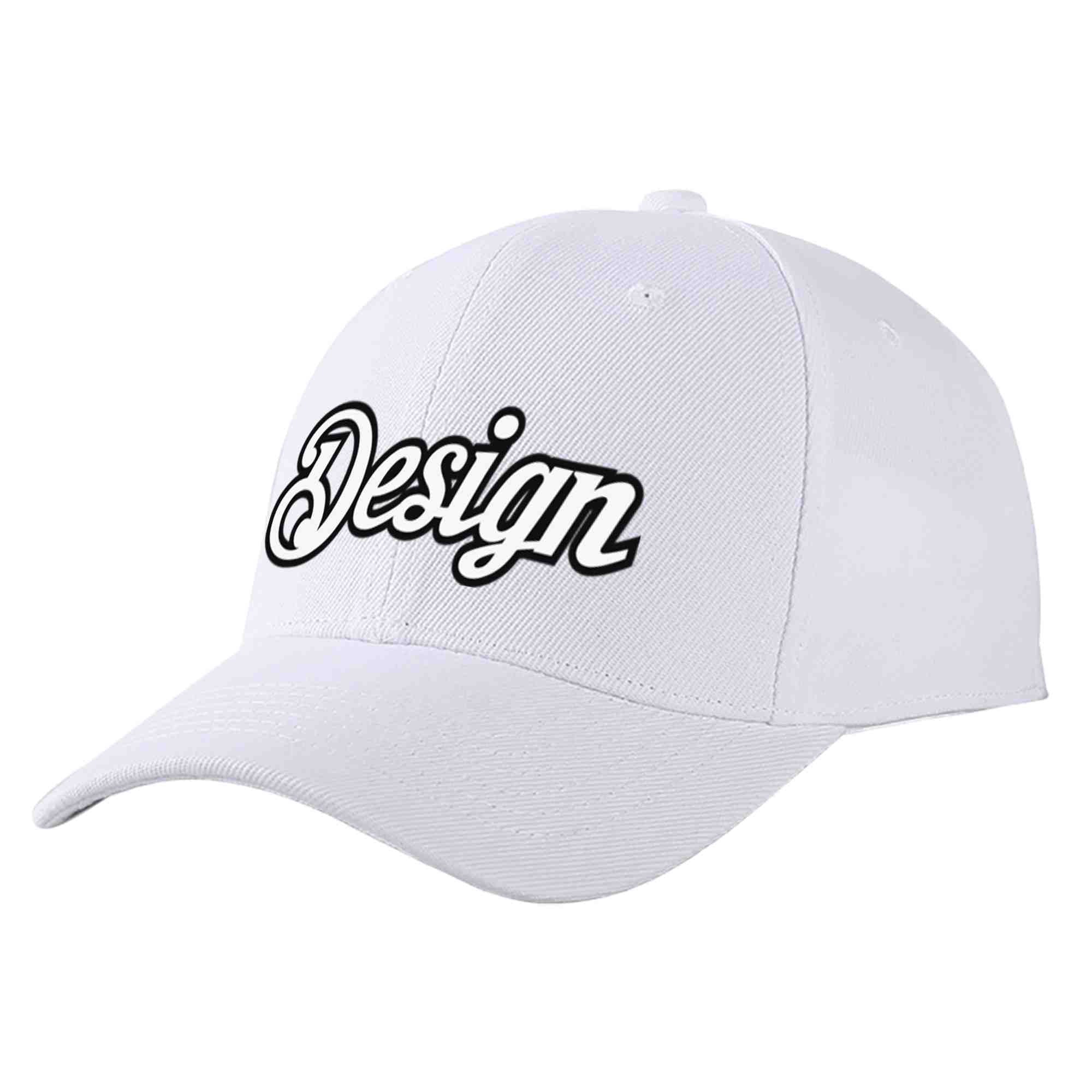 Custom White White-Black Curved Eaves Sport Design Baseball Cap