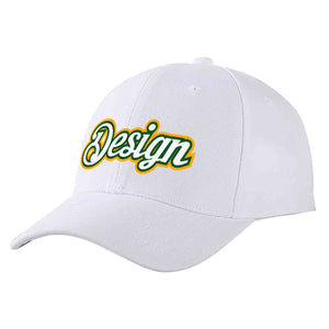 Custom White White-Kelly Green Curved Eaves Sport Design Baseball Cap