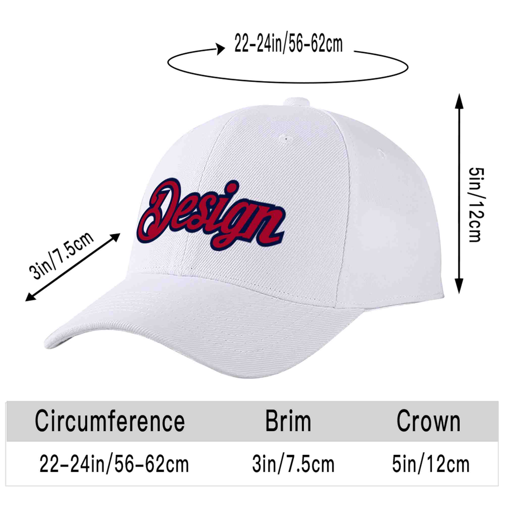 Custom White Red-Navy Curved Eaves Sport Design Baseball Cap