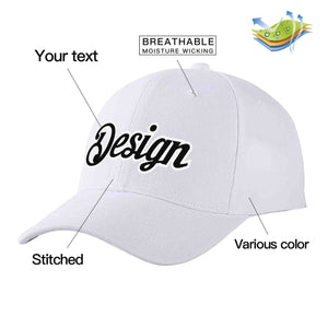 Custom White Black-White Curved Eaves Sport Design Baseball Cap