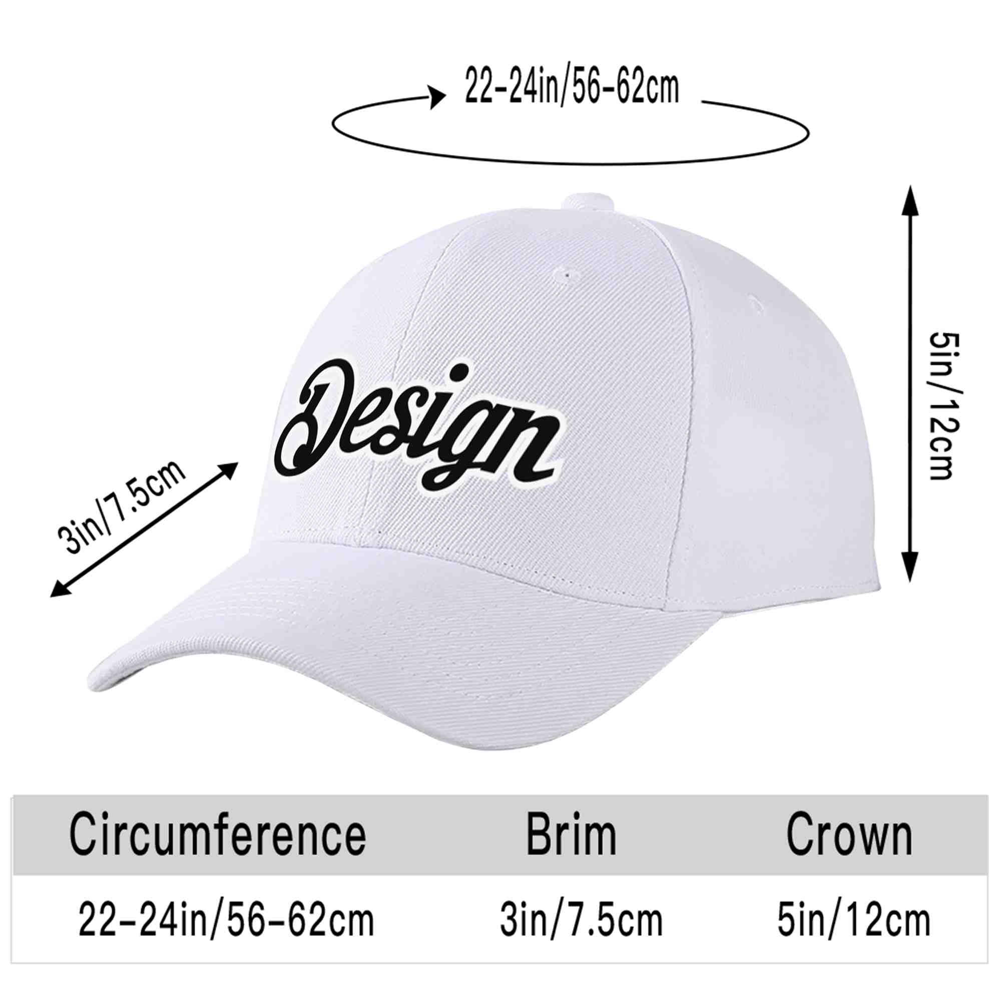 Custom White Black-White Curved Eaves Sport Design Baseball Cap