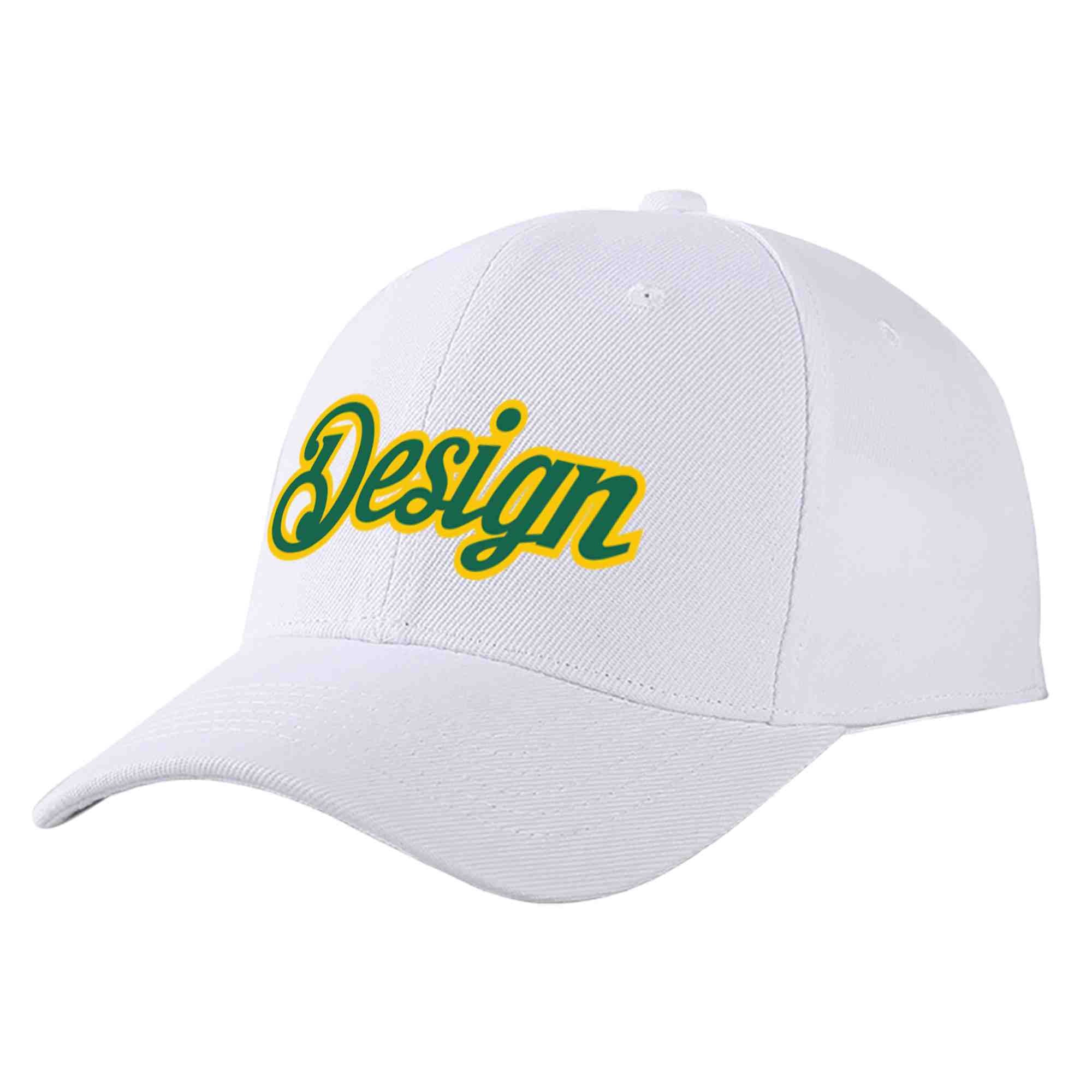 Casquette de baseball personnalisée blanche Kelly vert-jaune courbée Eaves Sport Design