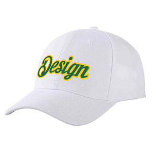 Custom White Kelly Green-Yellow Curved Eaves Sport Design Baseball Cap