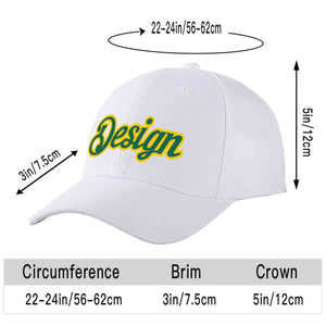 Custom White Kelly Green-Yellow Curved Eaves Sport Design Baseball Cap