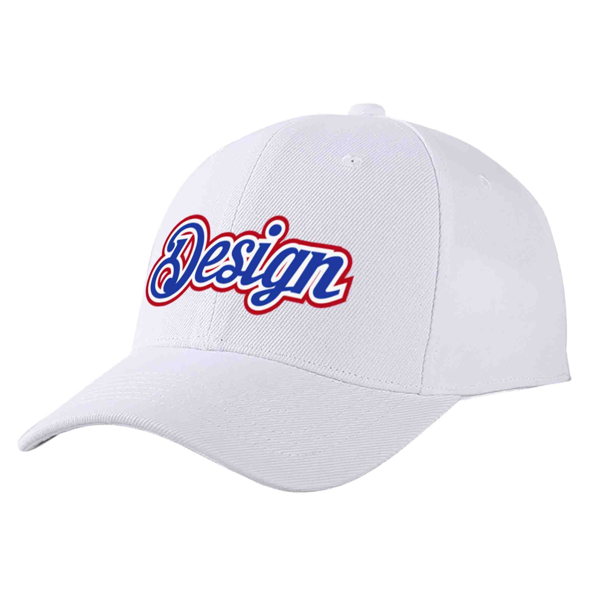 Custom White Royal-White Curved Eaves Sport Design Baseball Cap